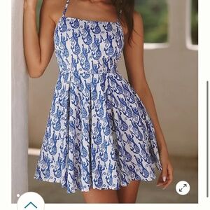 Anthropologie Small Celandine Strappy Mini Swing Dress Blue Mermaids Vacation